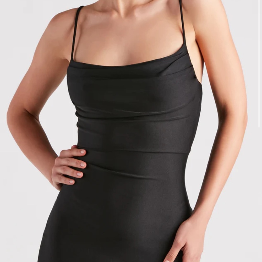 WINDSOR | Black Satin Bodycon Mini Dress Open Back
